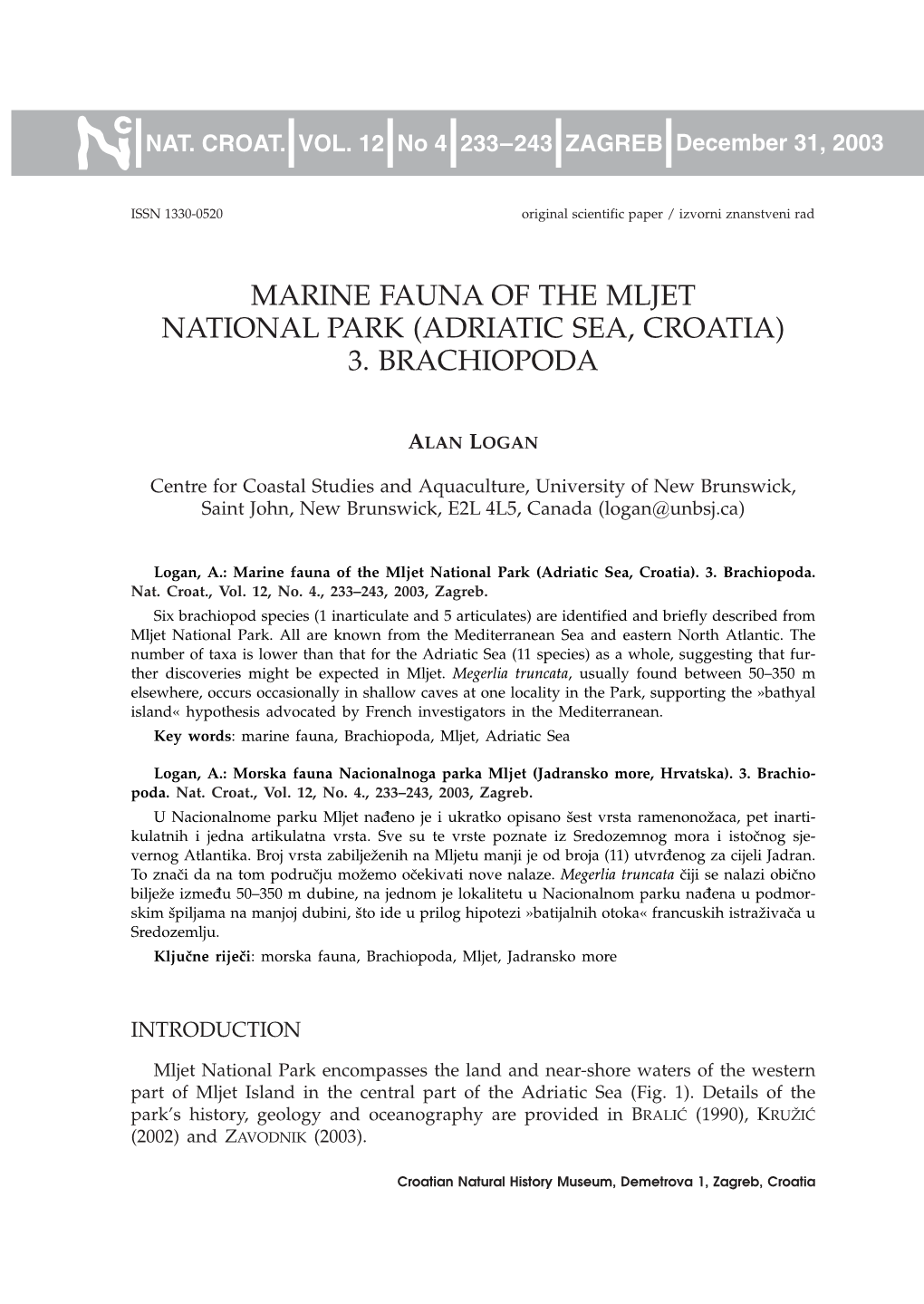 Marine Fauna of the Mljet National Park (Adriatic Sea, Croatia) 3