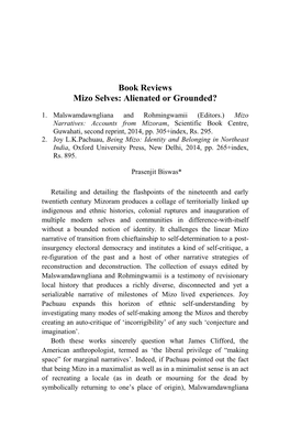 Book Reviews Mizo Selves: Alienated Or Grounded?