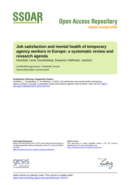 Job Satisfaction and Mental Health of Temporary Agency Workers in Europe: a Systematic Review and Re