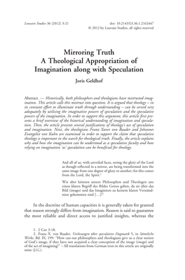 Mirroring Truth a Theological Appropriation of Imagination Along with Speculation Joris Geldhof