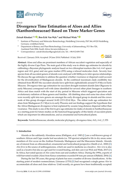 Divergence Time Estimation of Aloes and Allies (Xanthorrhoeaceae) Based on Three Marker Genes