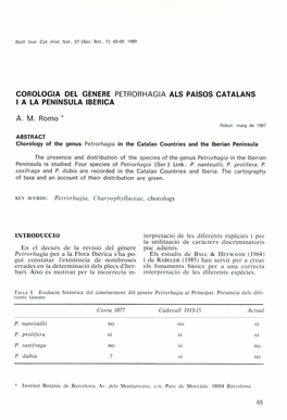 Corologia Del Gènere Petrorhagia Als Països Catalans I a La Península