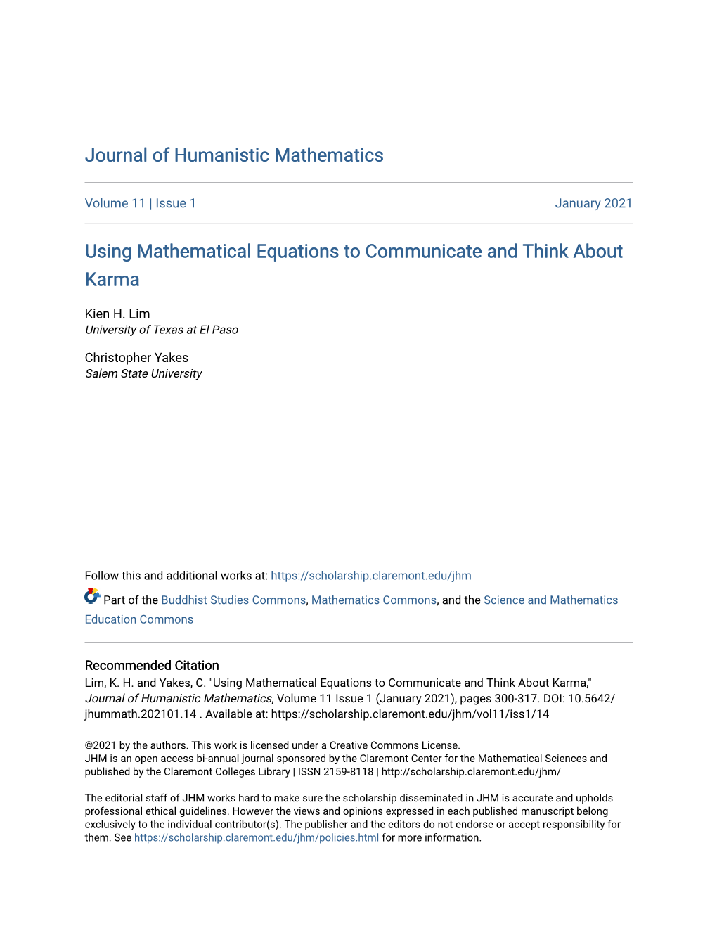 Using Mathematical Equations to Communicate and Think About Karma