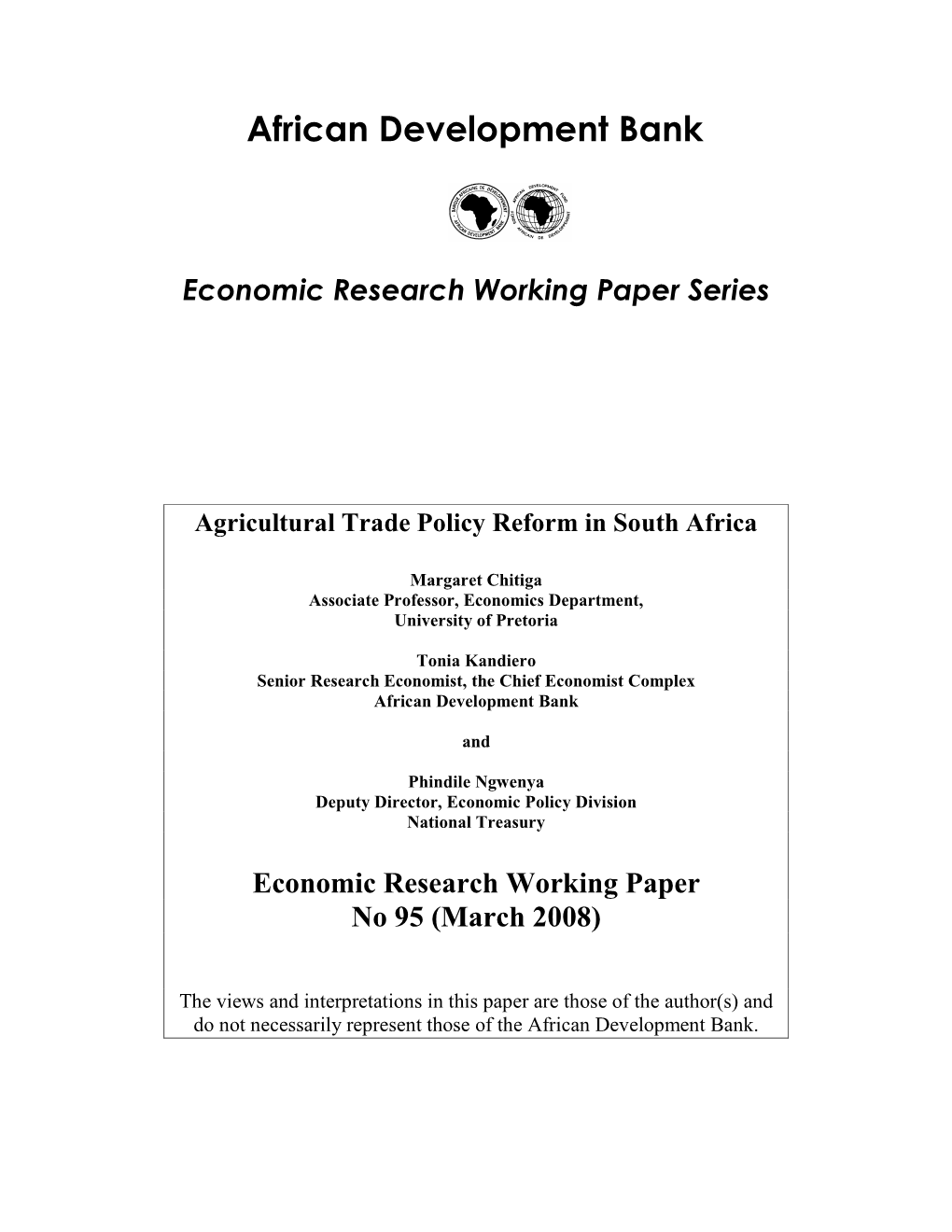 Agricultural Trade Policy Reform in South Africa
