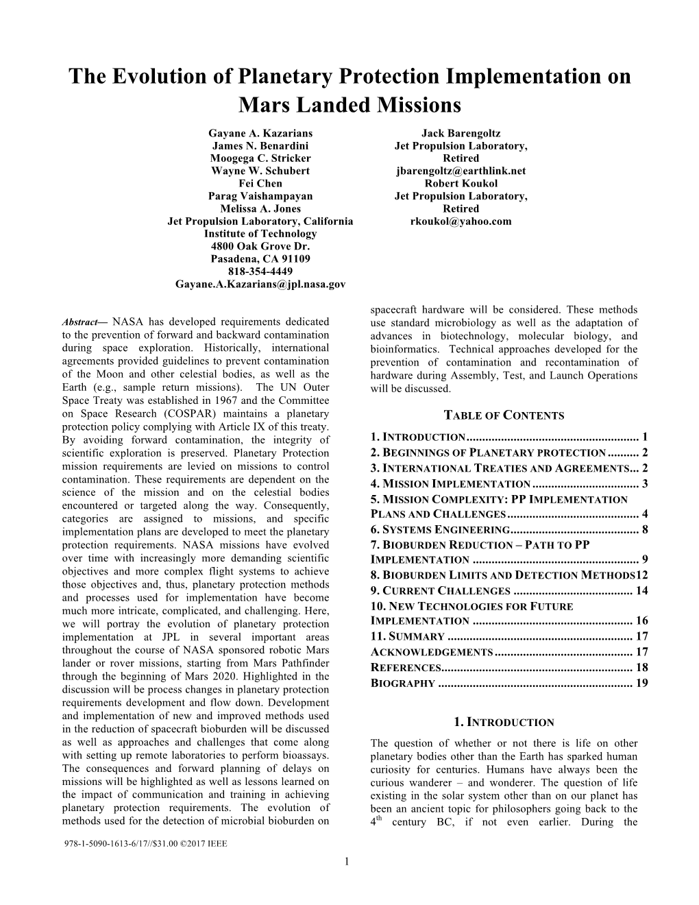 The Evolution of Planetary Protection Implementation on Mars Landed Missions Gayane A