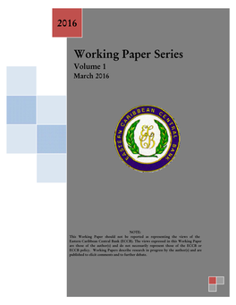 Working Paper Series Volume 1 March 2016