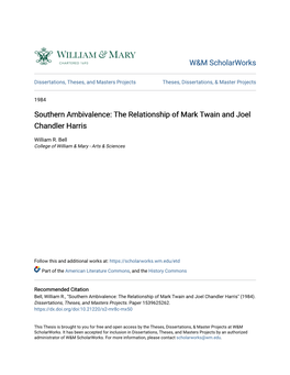 Southern Ambivalence: the Relationship of Mark Twain and Joel Chandler Harris