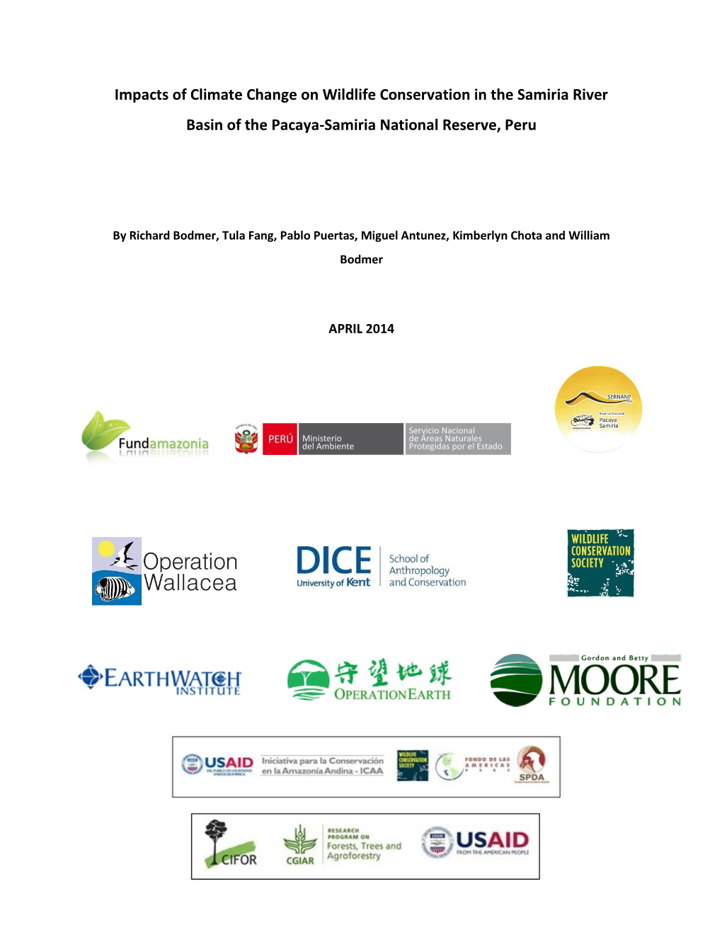 Impacts of Climate Change on Wildlife Conservation in the Samiria River Basin of the Pacaya-Samiria National Reserve, Peru