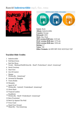 Rancid Indestructible Mp3, Flac, Wma