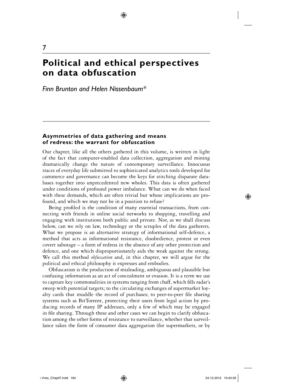 Political and Ethical Perspectives on Data Obfuscation 165