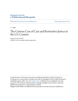 The Curious Case of Care and Restorative Justice in the U.S. Context