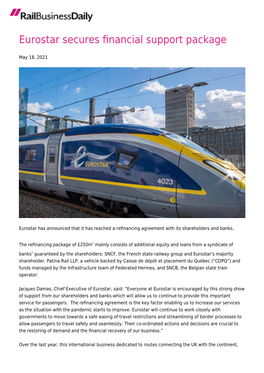 Eurostar Secures Financial Support Package
