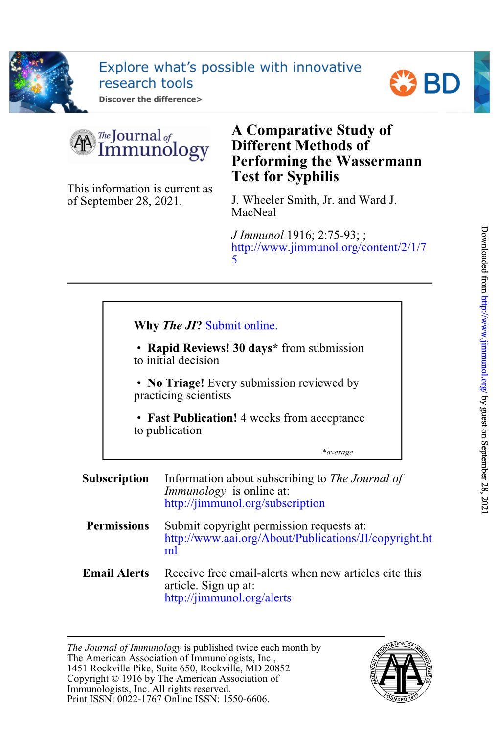 Test for Syphilis Performing the Wassermann Different Methods of A