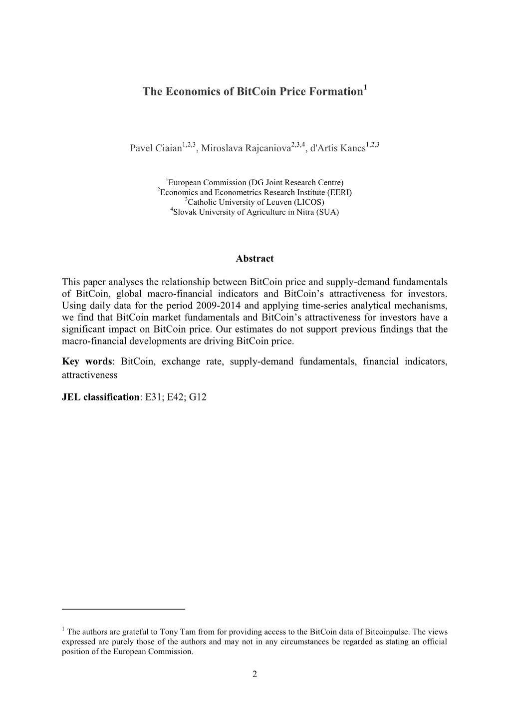 Economics of Bitcoin Price Formation1