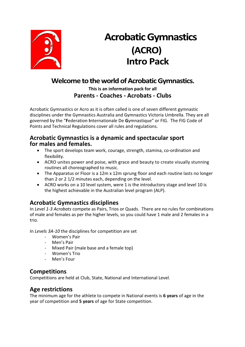 Acrobatic Gymnastics (ACRO) Intro Pack