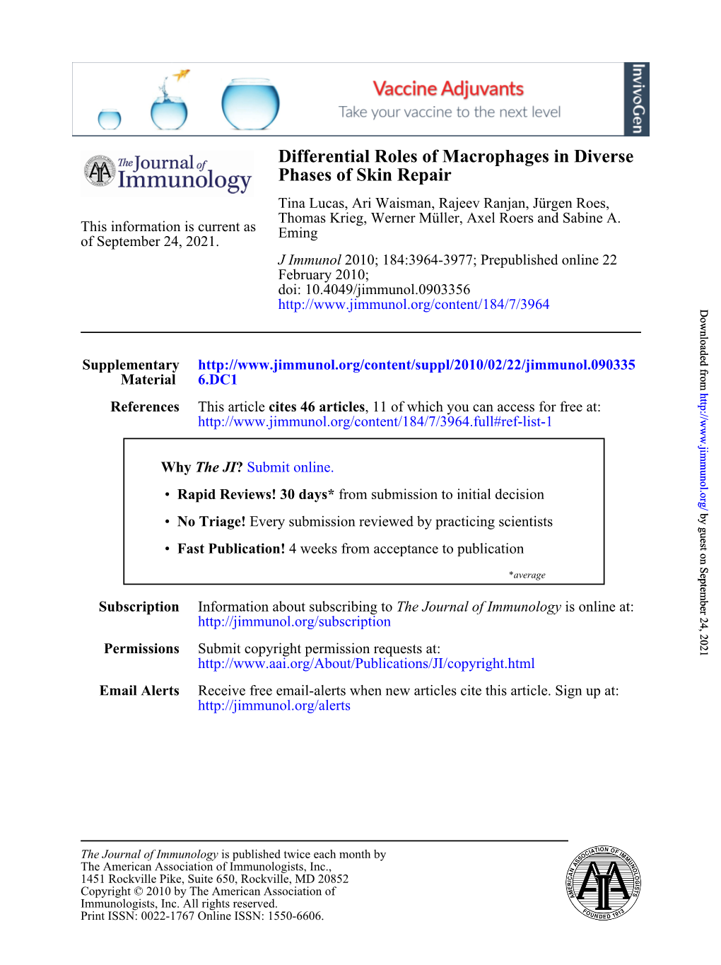 Phases of Skin Repair Differential Roles of Macrophages in Diverse