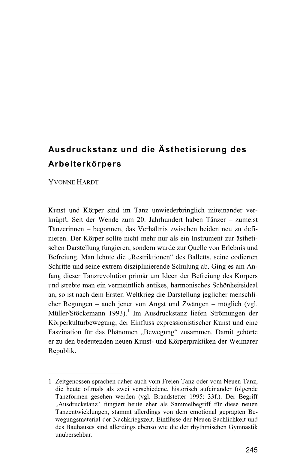 Ausdruckstanz Und Die Ästhetisierung Des Arbeiterkörpers