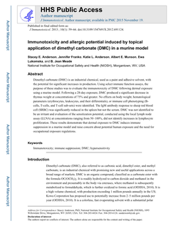 Immunotoxicity and Allergic Potential Induced by Topical Application of Dimethyl Carbonate (DMC) in a Murine Model