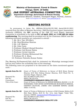 J&K Expert Appraisal Committee Meeting Notice