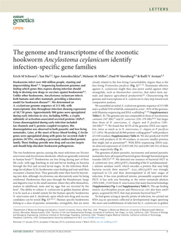 The Genome and Transcriptome of the Zoonotic Hookworm Ancylostoma Ceylanicum Identify Infection-Specific Gene Families