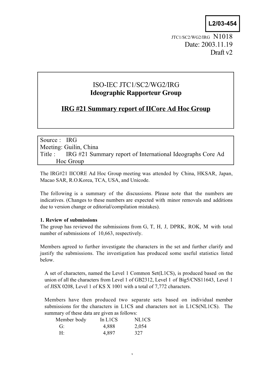 2003.11.19 Draft V2 ISO-IEC JTC1/SC2/WG2/IRG