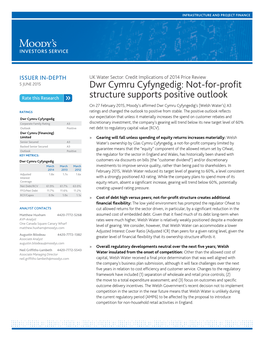 Dwr Cymru Cyfyngedig: Not-For-Profit Structure Supports Positive Outlook