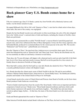 Rock Pioneer Gary U.S. Bonds Comes Home for a Show