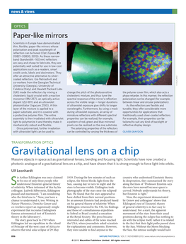 Transformation Optics: Gravitational Lens on a Chip