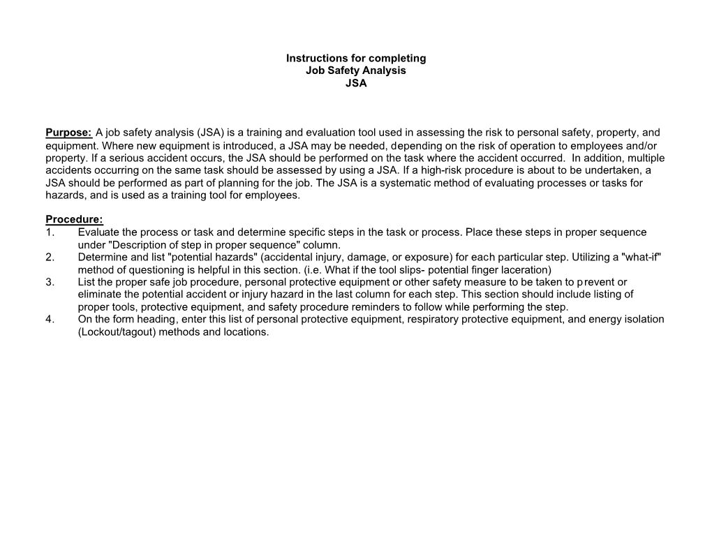 A Job Safety Analysis Jsa Is A Training And Evaluation Tool Used In Assessing The Risk To 8826