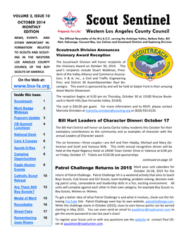 Scout Sentinel EDITION Western Los Angeles County Council NEWS, EVENTS and the Official Newsletter of the W.L.A.C.C