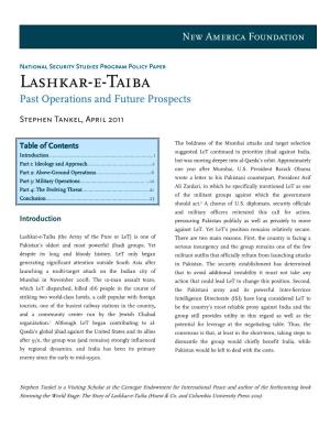 Lashkar-E-Taiba Past Operations and Future Prospects
