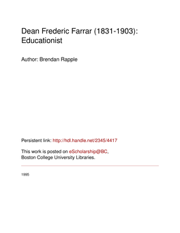 Dean Frederic Farrar (1831-1903): Educationist