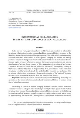 International Collaboration in the History of Science of Central Europe1