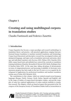 Creating and Using Multilingual Corpora in Translation Studies Claudio Fantinuoli and Federico Zanettin