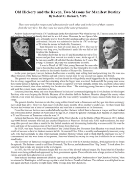 Old Hickory and the Raven, Two Masons for Manifest Destiny by Robert C