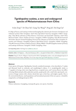 Tigridiopalma Exalata, a New and Endangered Species of Melastomataceae from China