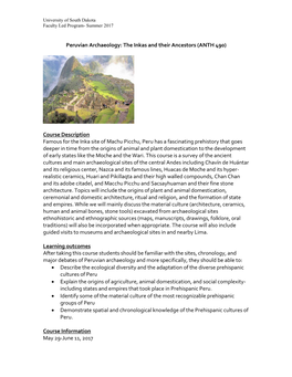 Course Description Famous for the Inka Site of Machu Picchu, Peru