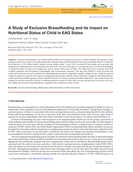 A Study of Exclusive Breastfeeding and Its Impact on Nutritional Status of Child in EAG States -.:: Natural Sciences Publishing