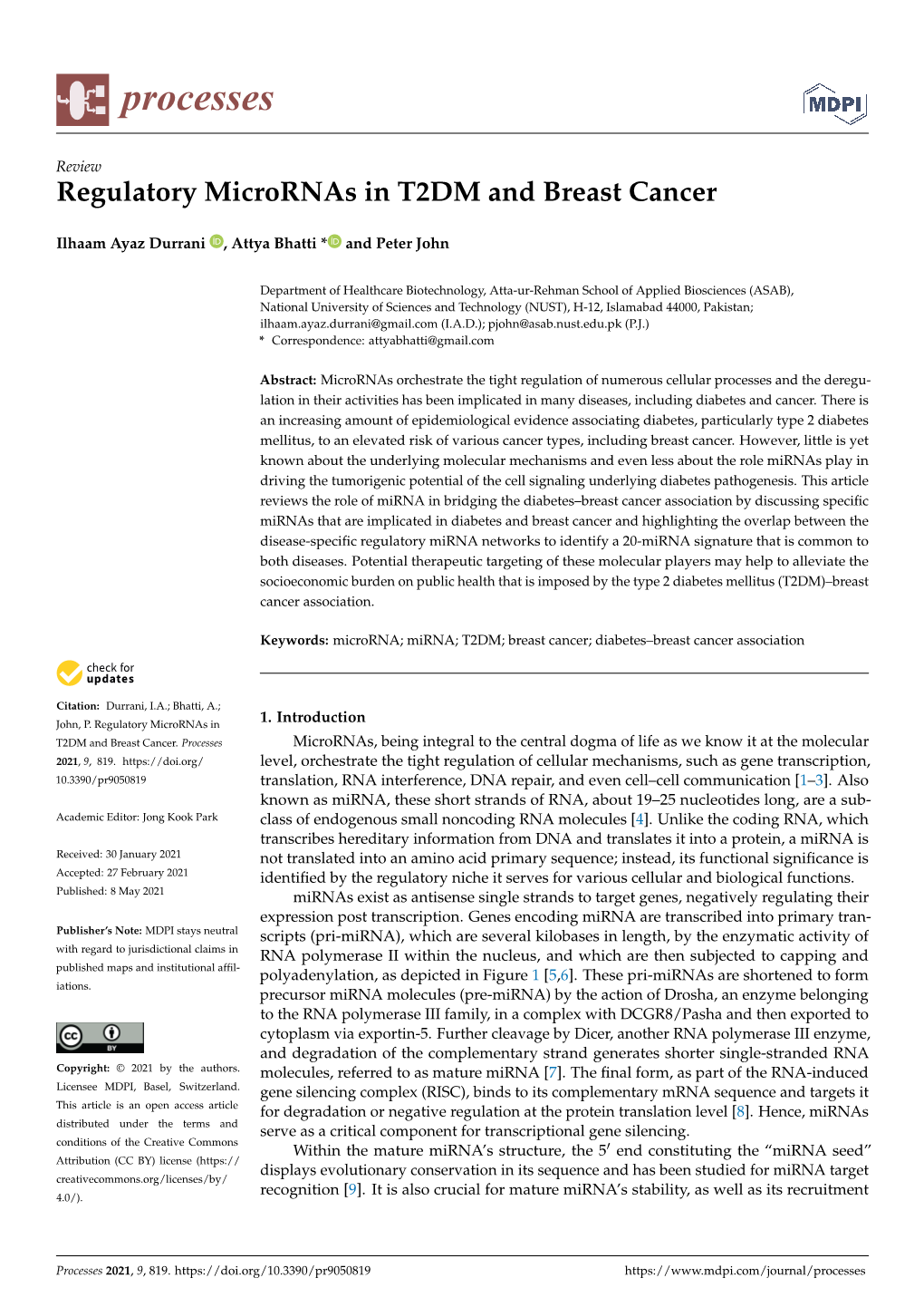 Regulatory Micrornas in T2DM and Breast Cancer