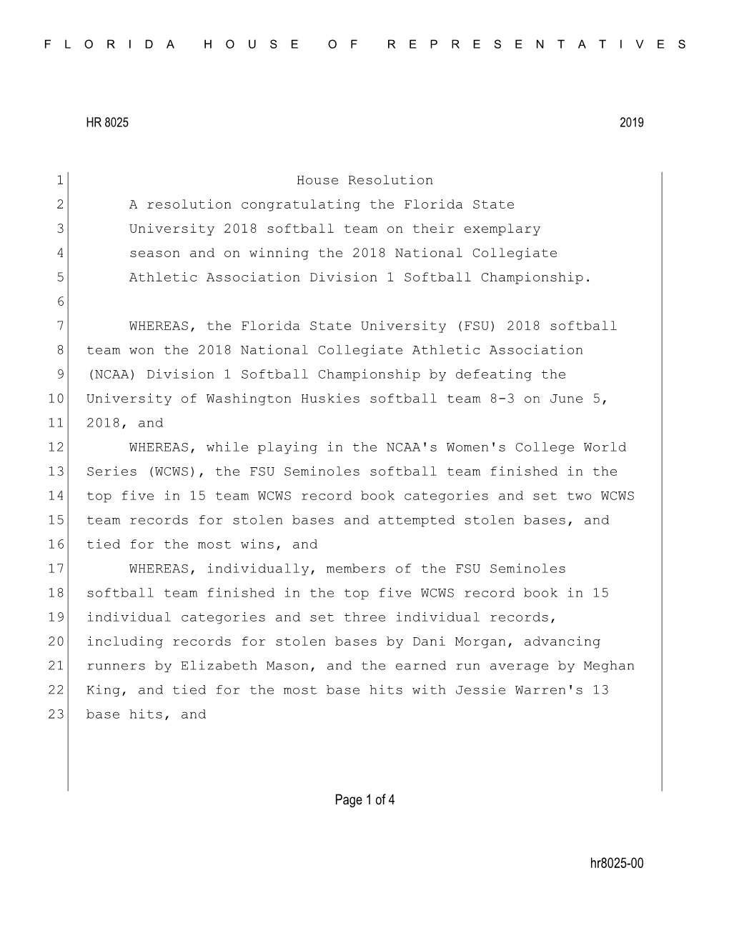 Hr8025-00 Page 1 of 4 House Resolution 1 A