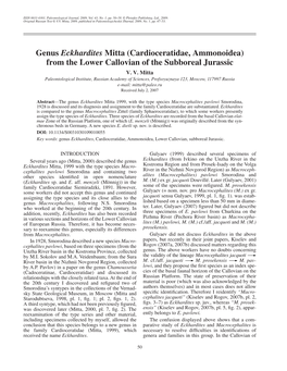 Genus Eckhardites Mitta (Cardioceratidae, Ammonoidea) from the Lower Callovian of the Subboreal Jurassic V