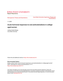 Acute Hormonal Responses to Oral Androstenedione in College-Aged Women" (2001)