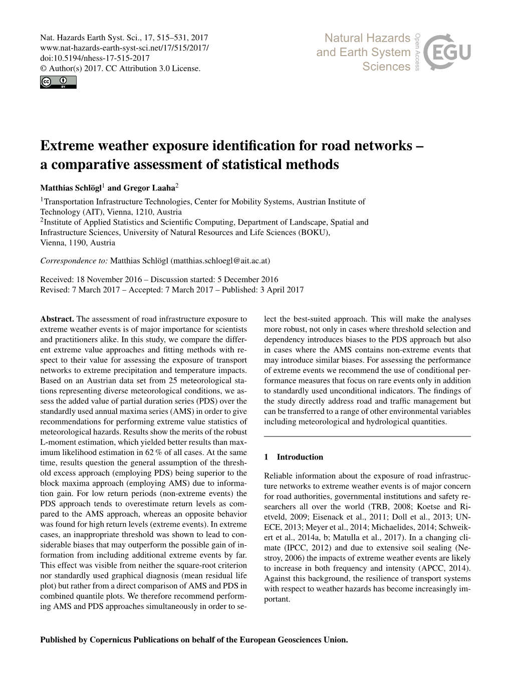 Extreme Weather Exposure Identification for Road Networks – A