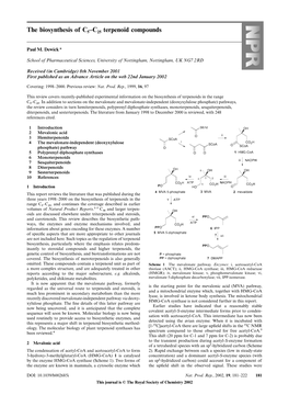 The Biosynthesis of C5–C25 Terpenoid Compounds
