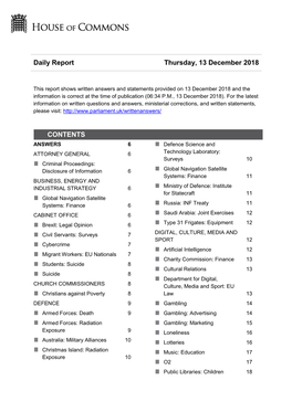 Daily Report Thursday, 13 December 2018 CONTENTS