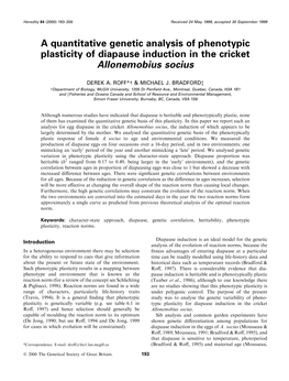 A Quantitative Genetic Analysis of Phenotypic Plasticity of Diapause Induction in the Cricket Allonemobius Socius
