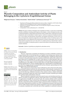 Phenolic Composition and Antioxidant Activity of Plants Belonging to the Cephalaria (Caprifoliaceae) Genus