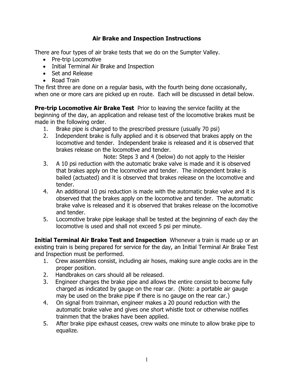 1 Air Brake and Inspection Instructions There Are Four Types of Air