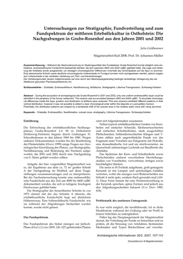 Untersuchungen Zur Stratigraphie, Fundverteilung Und Zum