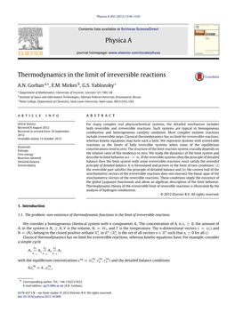 Thermodynamics in the Limit of Irreversible Reactions